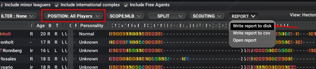 REPORT menu Write report to disk