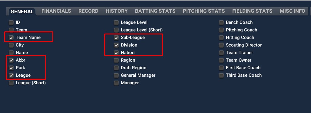 Customize View GENERAL team identity columns